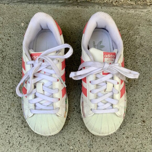 ADIDAS Pink Floral Superstar Sneakers Girls 11 Her Studio Toddler Running Shoes - Picture 5 of 8